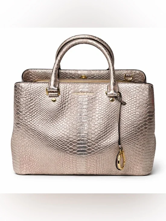 Michael Kors Metallic Golden BronzeSnake-Embossed Top-Handle Satchel - Picture 3 of 16